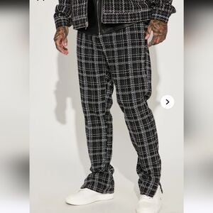 Fashion Nova Men's First Class Boucle Slim Slit Trouser - Black/White Sz 38 NWT